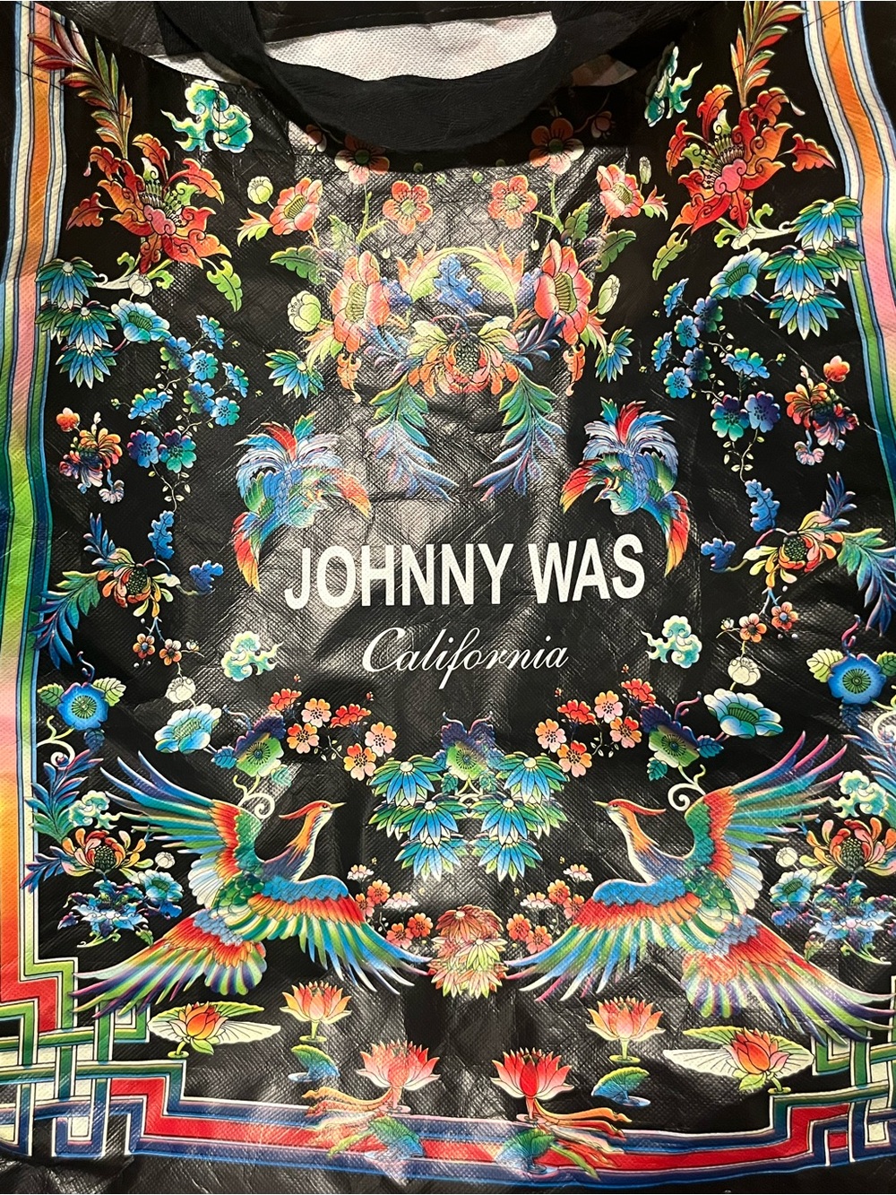 Johnny Was Black Multicolor bird design totebag